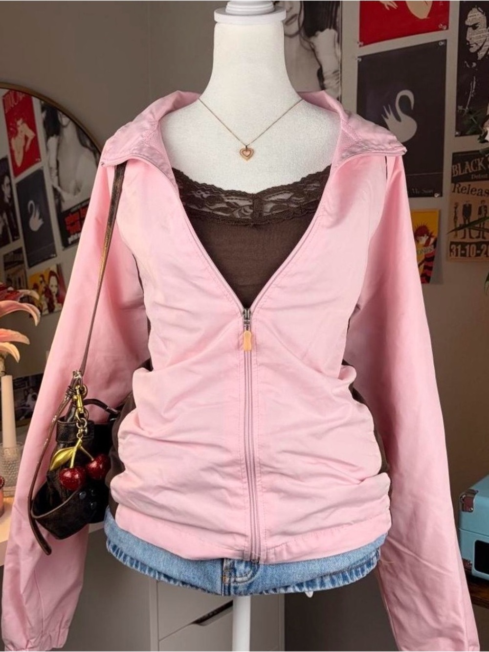 Pink and Brown Danskin Track Windbreaker Jacket